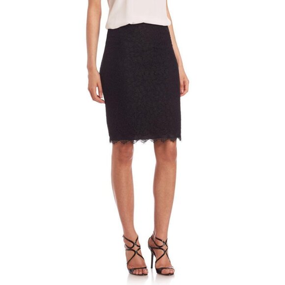 Diane Von Furstenberg Sz 4 Scotia Black Lace Pencil Skirt full Zip back DVF - Picture 1 of 10
